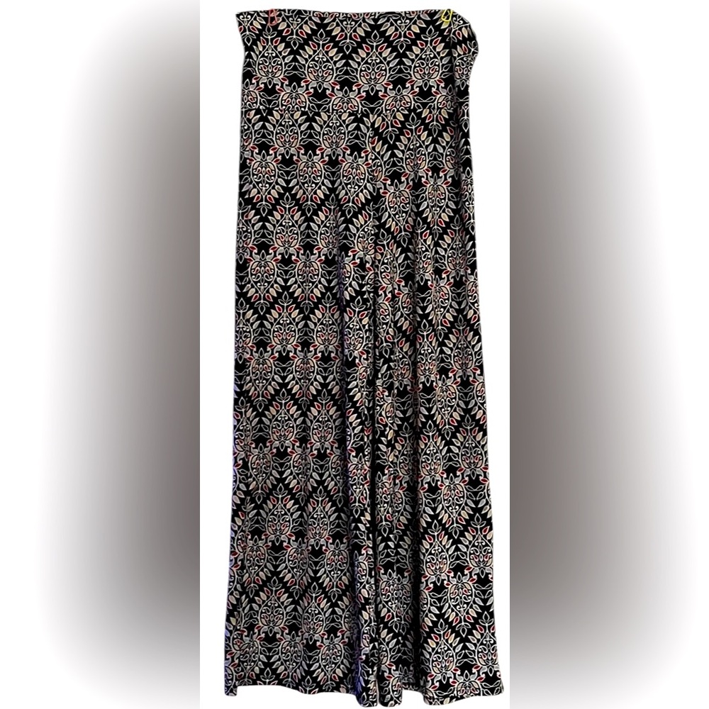 HONEY & LACE Black/Red/Cream/White Paisley Floral Wide Leg Knit Pants, Large,EUC